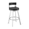 Armen Living Lynof Swivel Counter Stool in Brushed Stainless Steel with Black Faux Leather 840254335455 - alternate 1